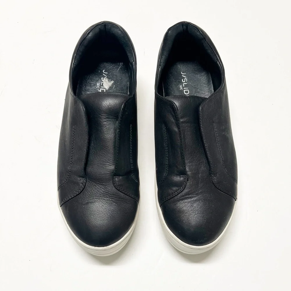 J Slides Womens Black Leather Heidi Chunky Platform Slip On Sneaker Size 10